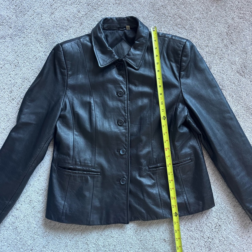 Preston & York Black Leather Button-Front Jacket - Picture 10 of 12